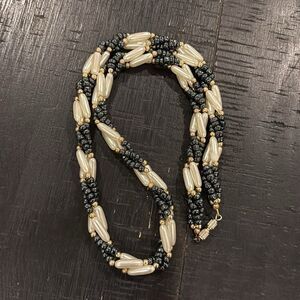 Vintage Triple Strand Beaded Mother of Pearl and Hematite Necklace Elegant​